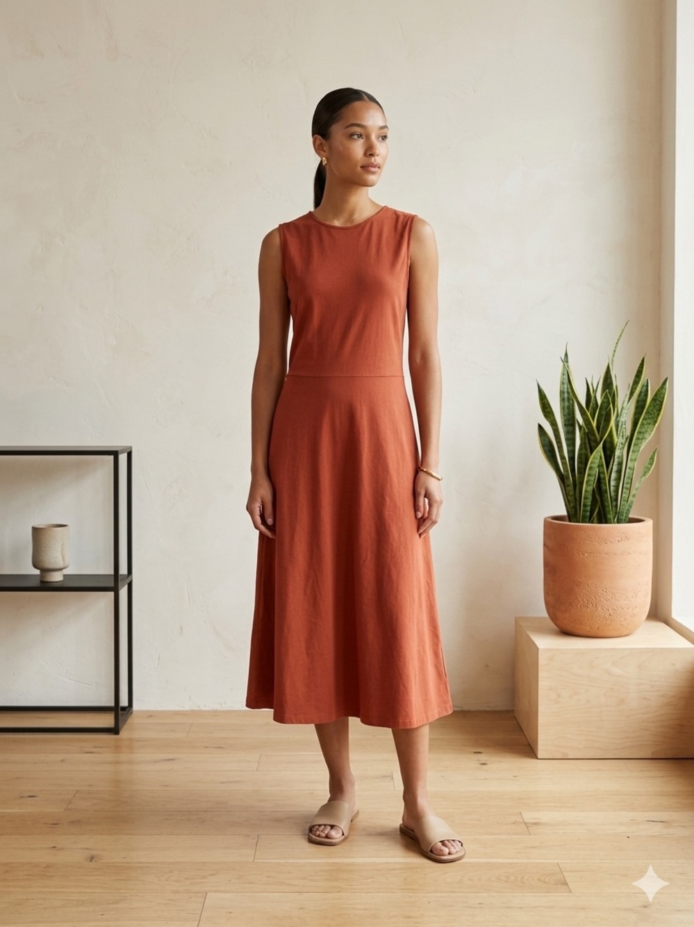 Who What Wear Preppy Minimalist Rust Sleeveless Midi Jumper Dress S Cotton